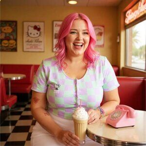 Hello Kitty Pastel Checkered Crop Top in Green & Lavender by NGOrder – Kawaii 2X